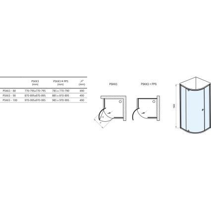 Ravak 37677U00Z1 - Tridelna četrtkrožna pršna kabina PIVOT 90x90 cm saten