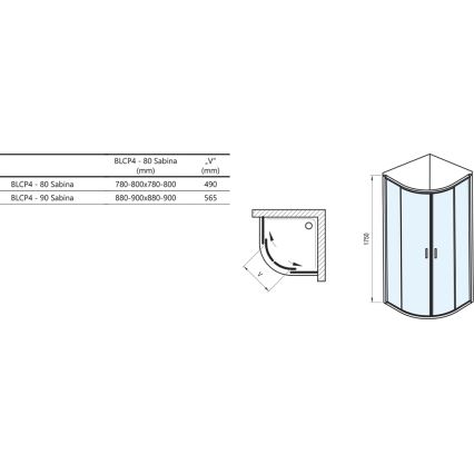 Ravak 3B240U40ZG - Četrtkrožna štiridelna tuš kabina BLIX 80x80 cm satinirano