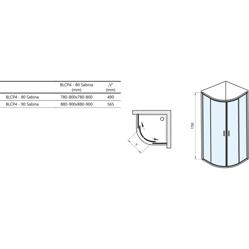 Ravak 3B240U40ZG - Štiridelna četrtkrožna tuš kabina BLIX 80x80 cm saten