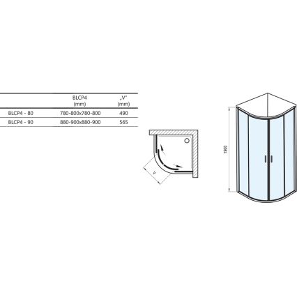 Ravak 3B270100ZG - Štiridelna kvadrantna tuš kabina BLIX 90x90 cm bela