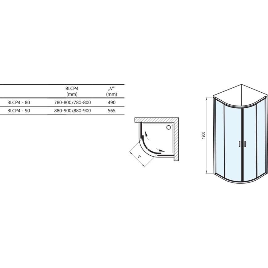 Ravak 3B270C00Z1B - Štiridelna četrtkrožna tuš kabina BLIX 90x90 cm sijajni krom
