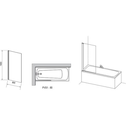 Ravak 79840C00Z1 - Zaslon za kad 80x140 cm sijajni krom