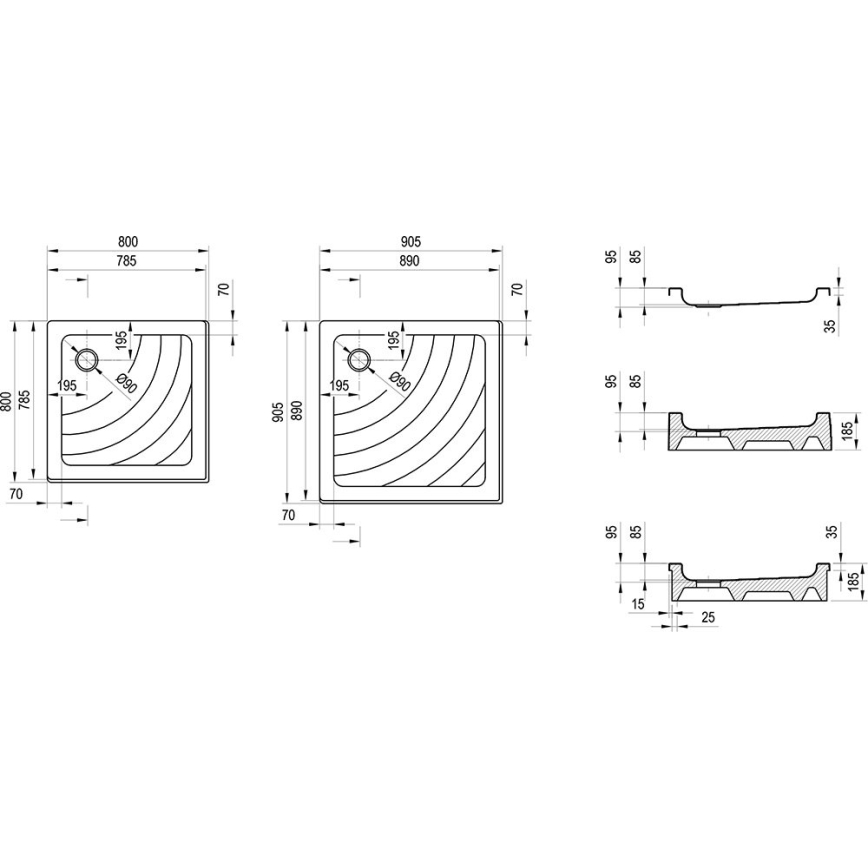 Ravak A007701120 - Kvadratna tuš kad ANGELA 90x90 cm bela