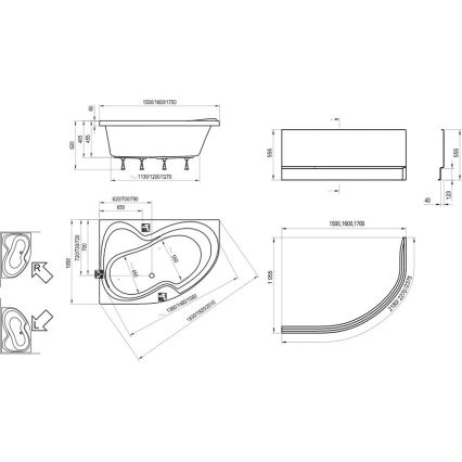 Ravak C421000000 - Kotna kad ROSA 170x105 cm akril/bela