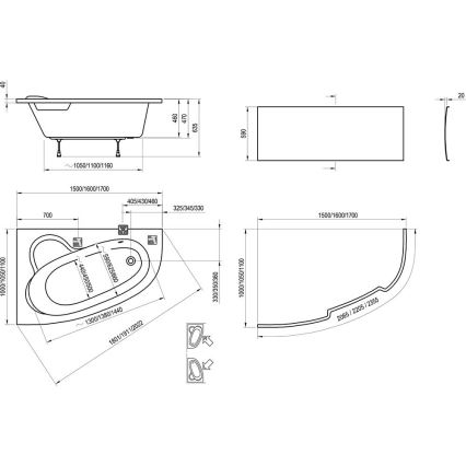 Ravak C461000000 - Kotna kad ASYMMETRIC 160x105 cm akril/bela