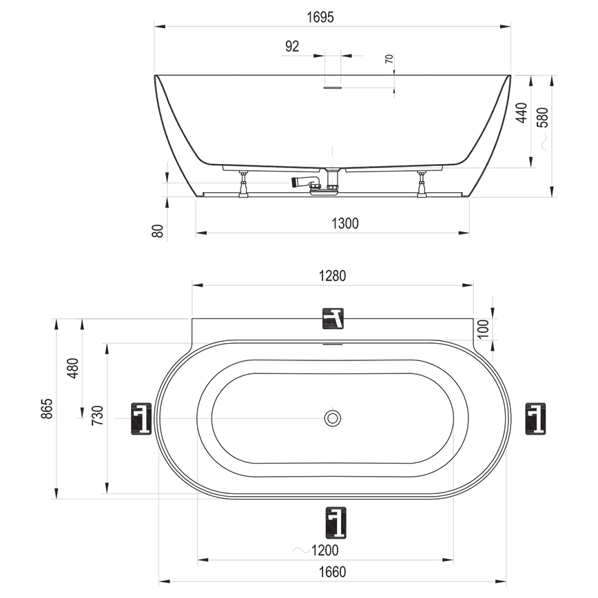 Ravak CC71500000 - Kad FREEDOM 170x87 cm akril/siva