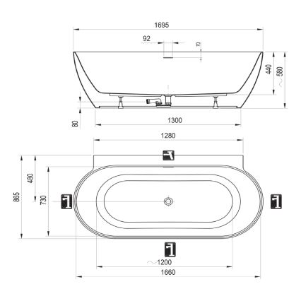 Ravak CC71A00000 - Kad FREEDOM 170x87 cm akrilna/visoko sijajna bela