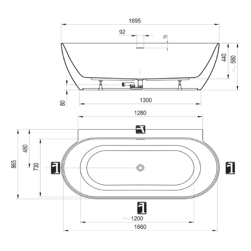 Ravak CC71A00000 - Kad FREEDOM 170x87 cm akrilna/visoko sijajna bela