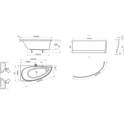Ravak CQ01000000 - Kotna kad AVOCADO 160x75 cm akril/bela