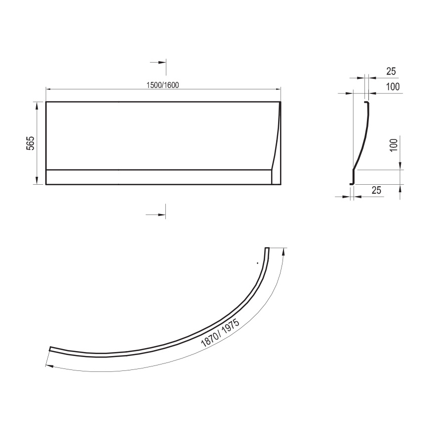 Ravak CZQ1000A00 - Panel za kad AVOCADO 160 cm akril/bela