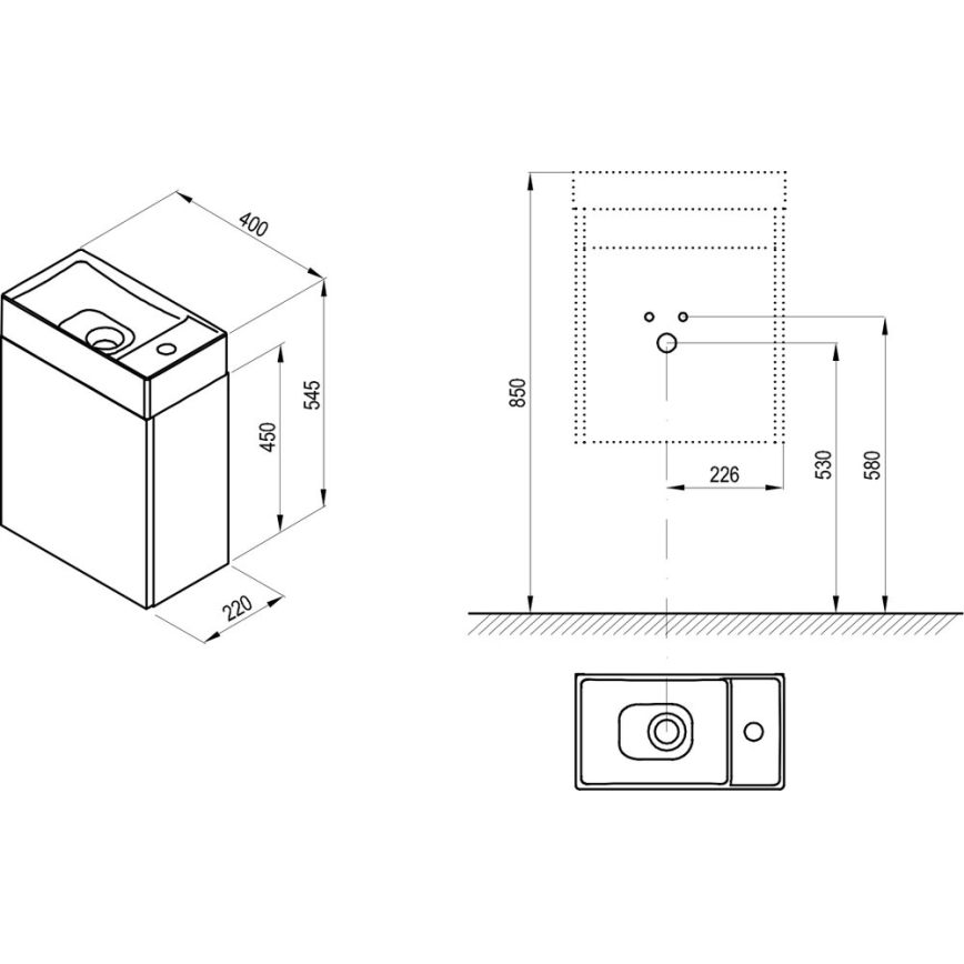Ravak X000001386 - Kopalniška omarica pod umivalnik VEDA 54,5x40 cm bela