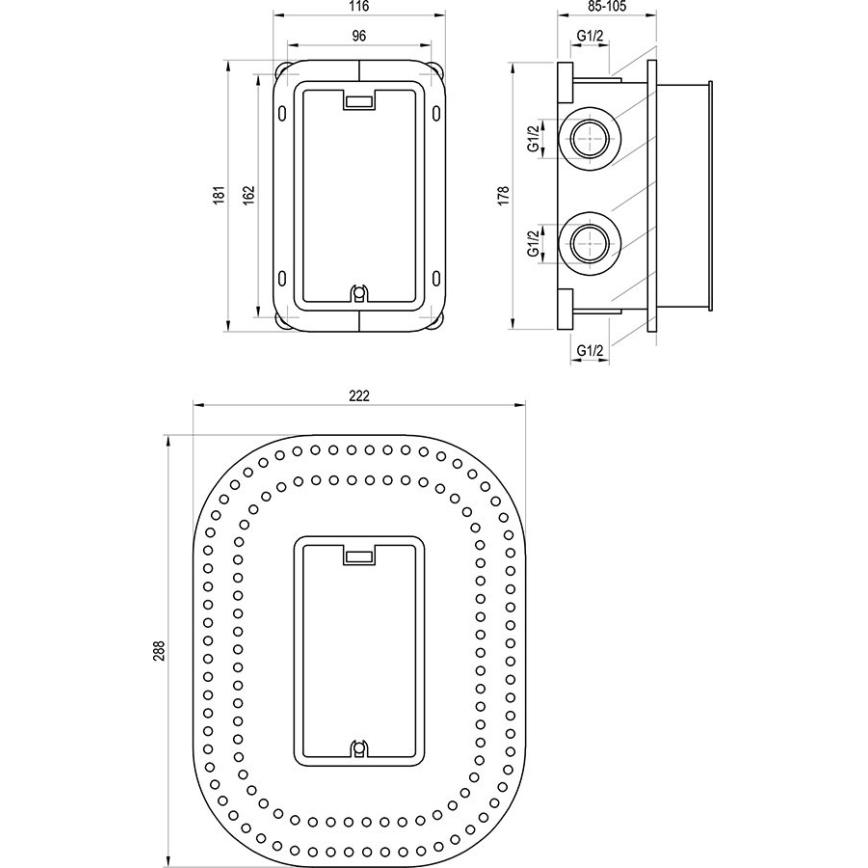 Ravak X070074 - Osnovno telo za podometne armature R-BOX MULTI RB 071.50 18,1x11,6 cm