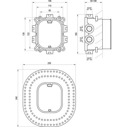 Ravak X070139 - Osnovno telo za vgradne armature R-BOX VARI 13,9x14,6 cm