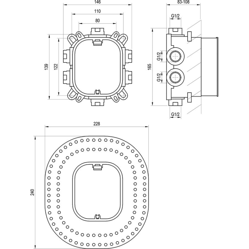 Ravak X070139 - Osnovno telo za vgradne armature R-BOX VARI 13,9x14,6 cm