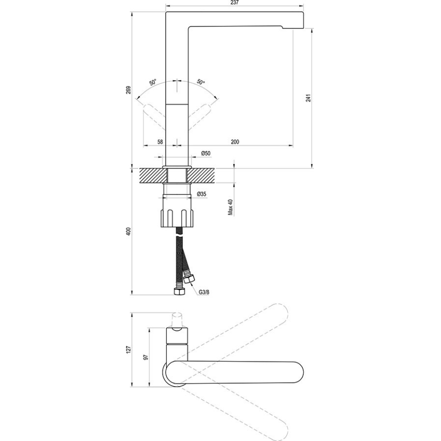 Ravak X070143 - Pipa za umivalnik PURI 26,9 cm sijajni krom