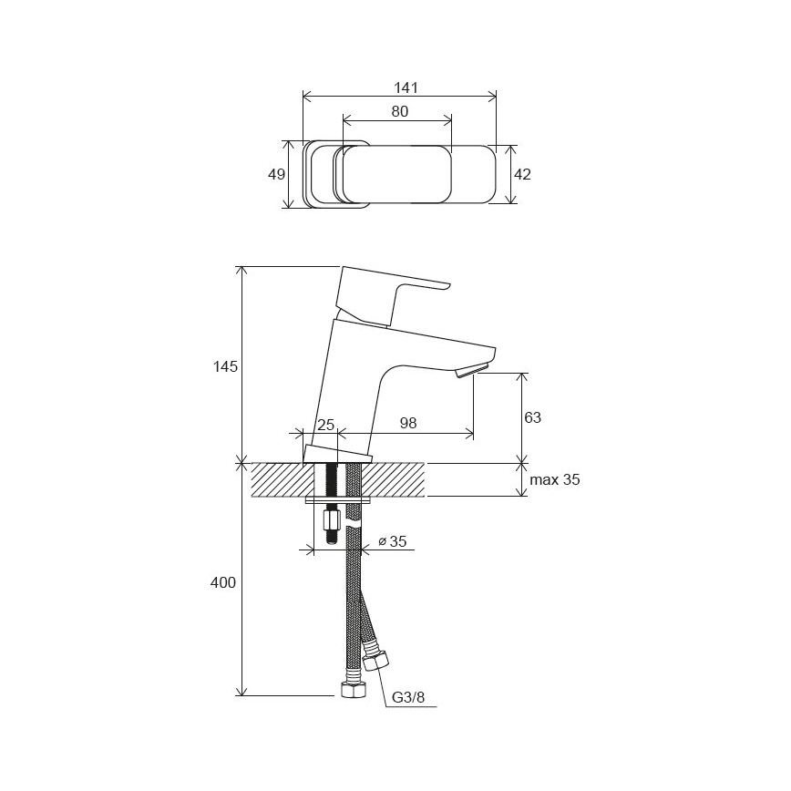 Ravak X070148 - Baterija za umivalnik FREE, 14,4 cm, črna