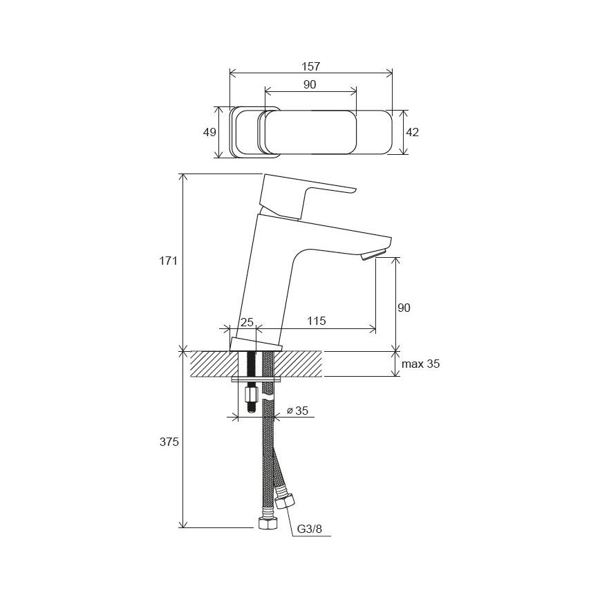 Ravak X070150 - Umivalna baterija FREE 17,2 cm črna