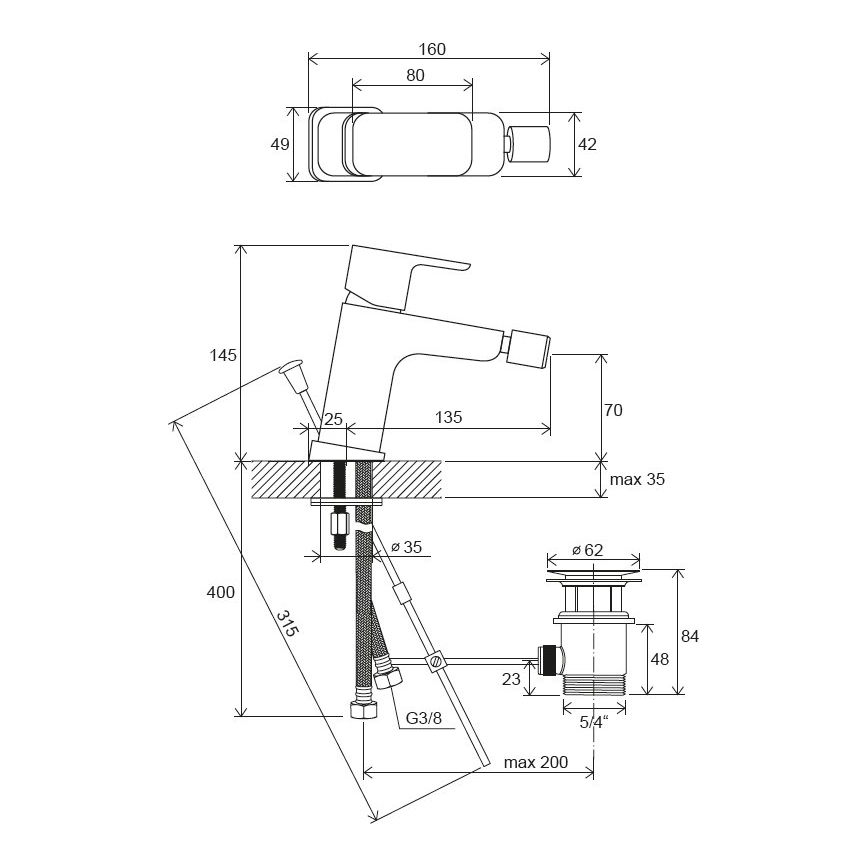 Ravak X070155 - Bide baterija + odtok FREE črna