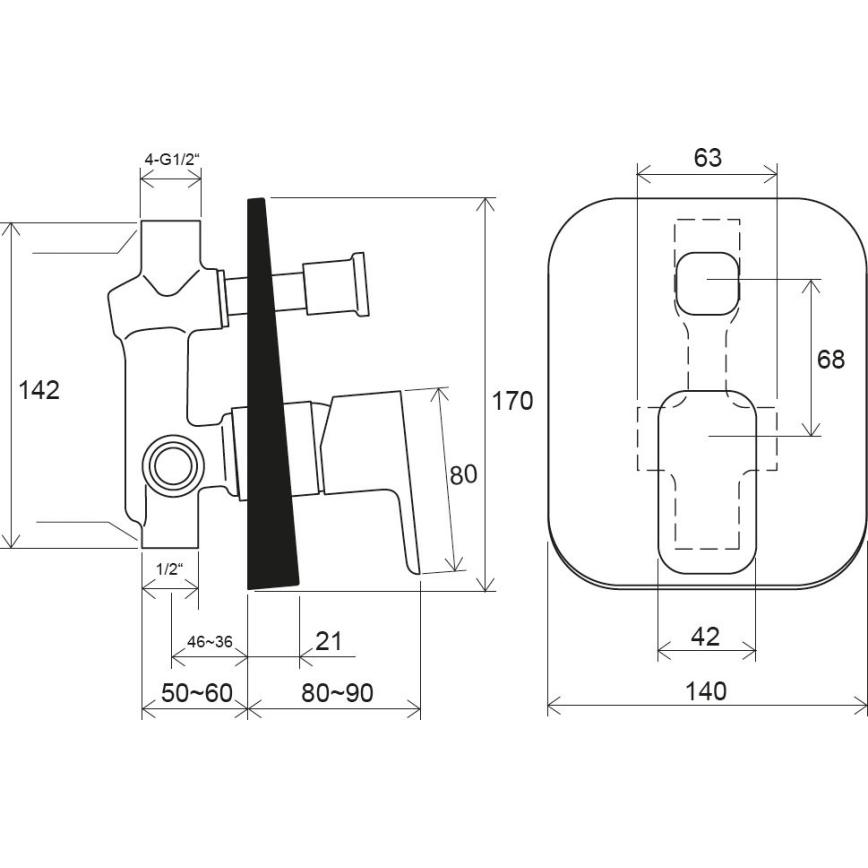 Ravak X070156 - Tuš mešalnik FREE za podometno vgradnjo, črn