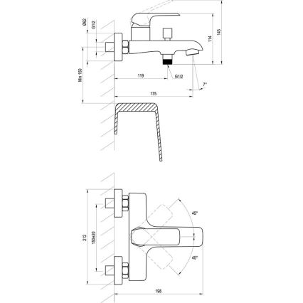 Ravak X070175 - Kadna armatura FLAT mat črna