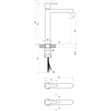 Ravak X070182 - Pipa za umivalnik PURI 32,2 cm črna