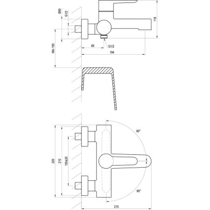 Ravak X070185 - Mešalnik za kad PURI, črn