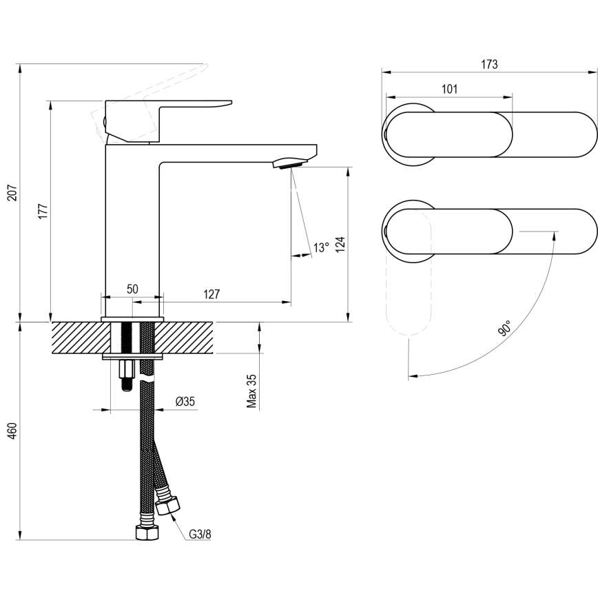 Ravak X070460 - Umivalniška armatura CHROME 17,7 cm črna