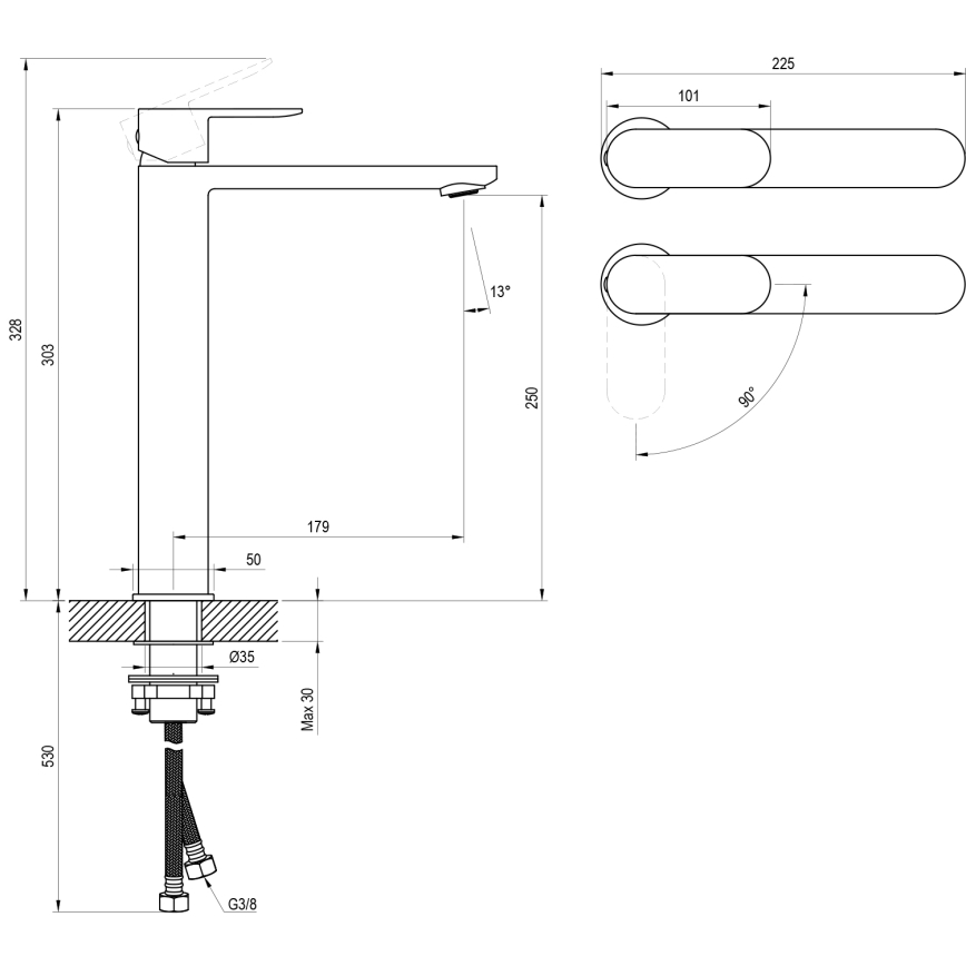 Ravak X070461 - Pipa za umivalnik CHROME 30 cm črna