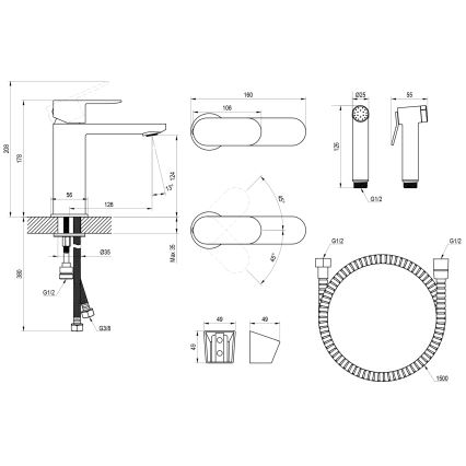 Ravak X070462 - Umivalniška baterija z bidetnim tušem CHROME črna