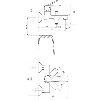 Ravak X070479 - Kopalniška baterija za kad LIFE črna