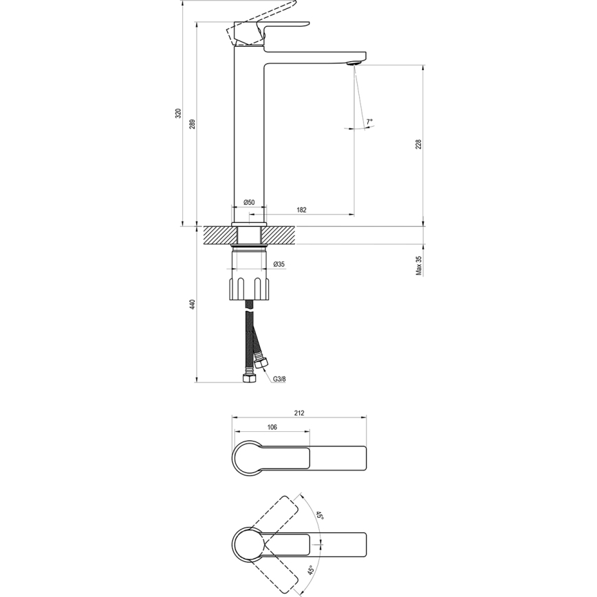 Ravak X070490 - Pipa za umivalnik SOLAR 29 cm črna