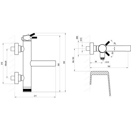 Ravak X070646 - Kadna baterija NOX krtačeno nerjavno jeklo
