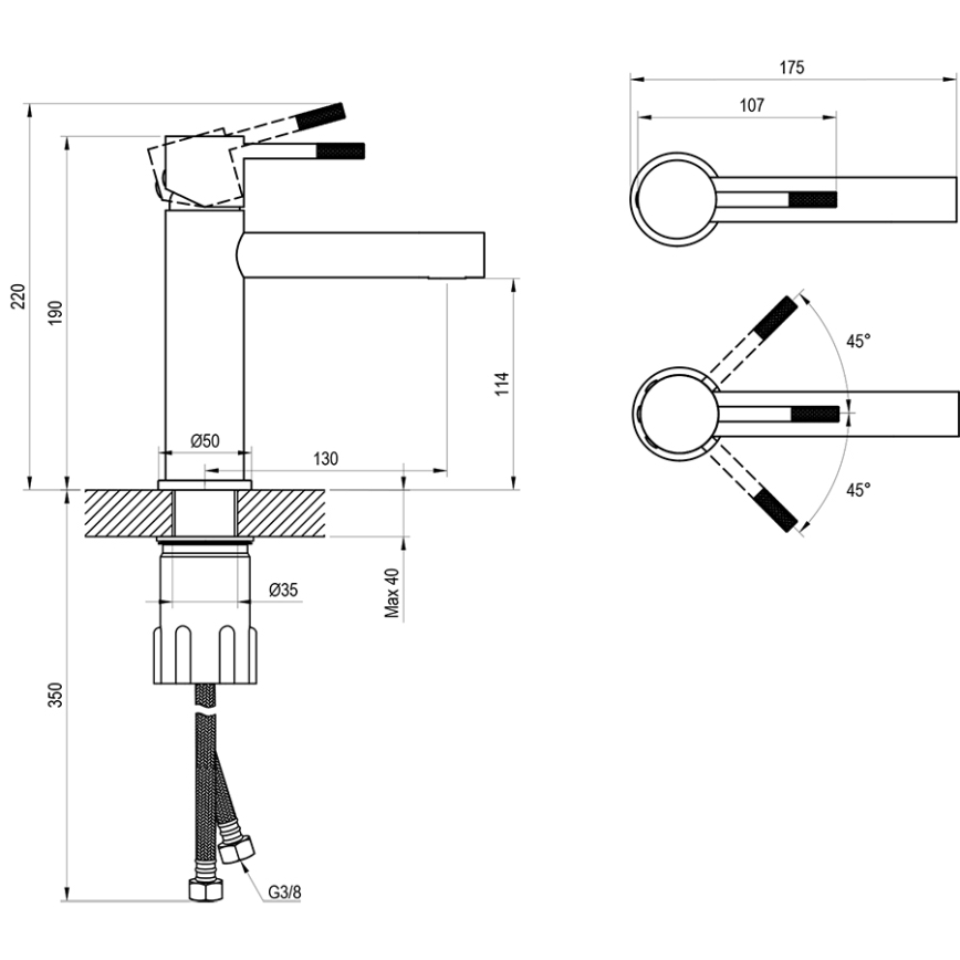 Ravak X070648 - Pipa za umivalnik NOX 19 cm mat črna
