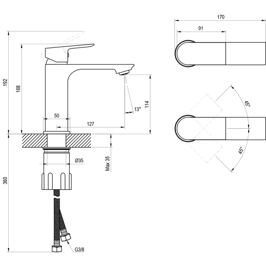 Ravak X070652 - Armatura za umivalnik PLAN 16,8 cm brušen grafit