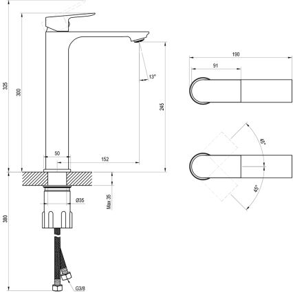 Ravak X070653 - Mešalnik za umivalnik PLAN 30 cm, brušen grafit