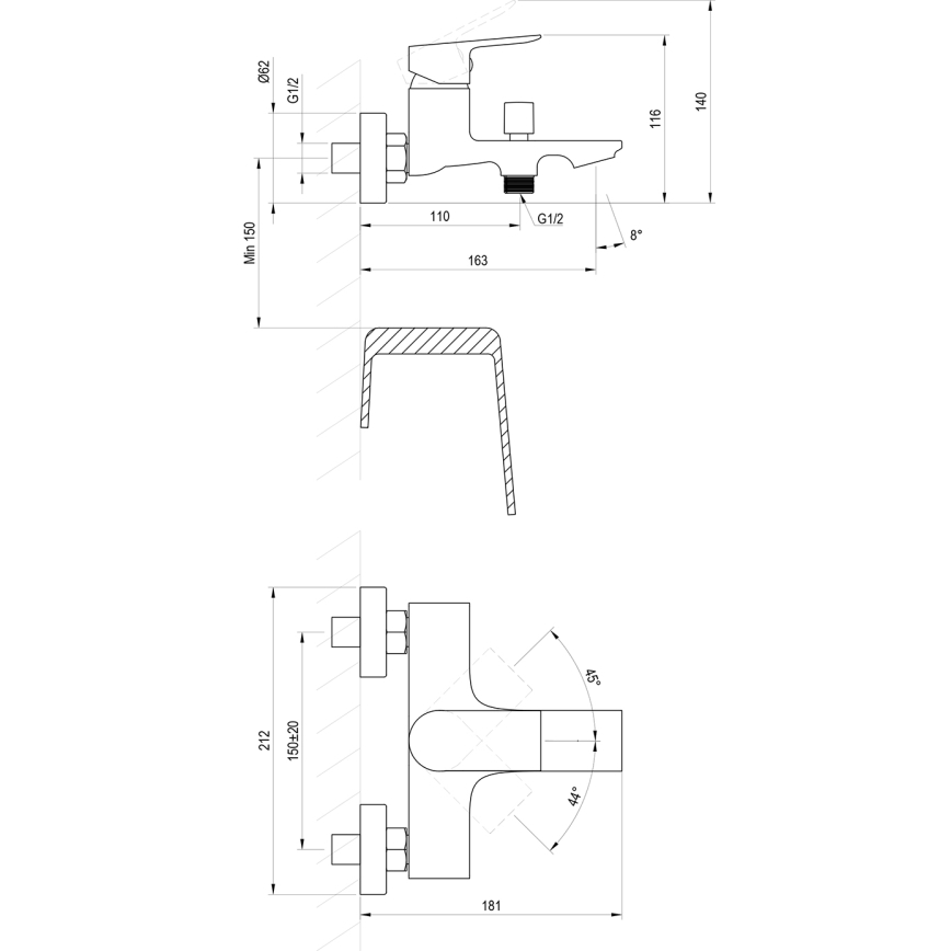 Ravak X070654 - Kadna baterija PLAN, brušen grafit
