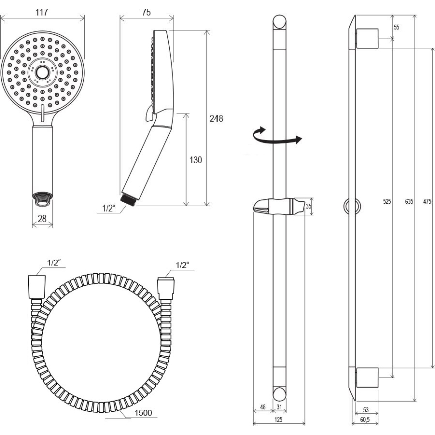 Ravak X07P177 - komplet za prho, sijajni krom