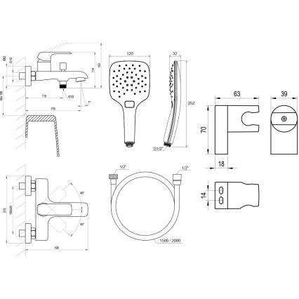 Ravak X07S114 - Komplet za kad z mešalno baterijo FLAT mat črna