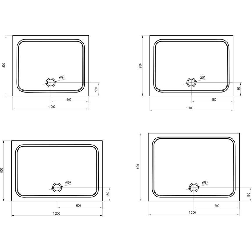Ravak XA04A701010 - Pravokotna tuš kad GIGANT 100x90 cm bela