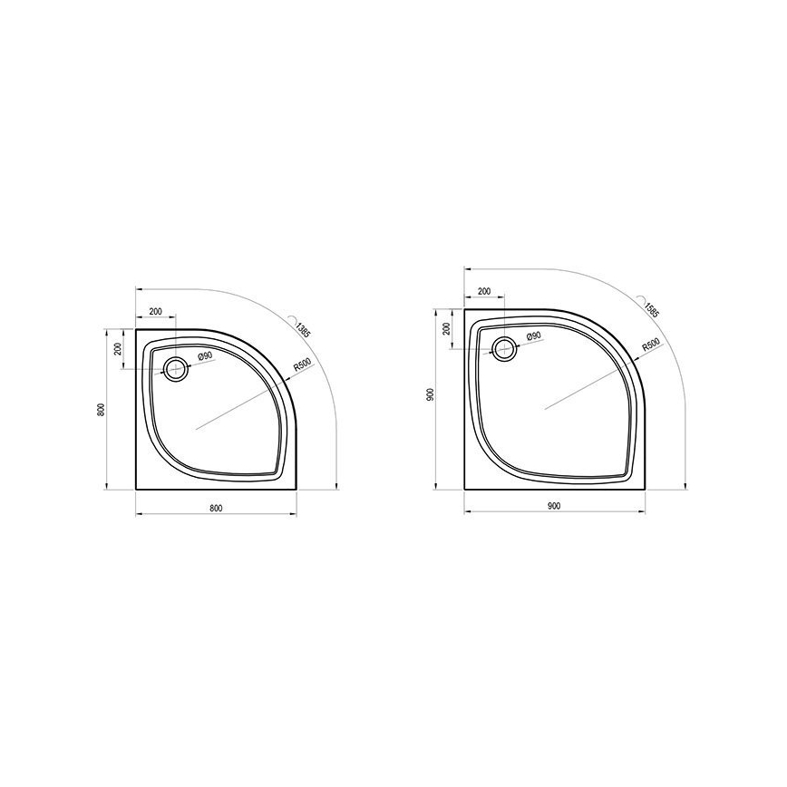 Ravak XA237711010 - Četrtkrožna tuš kad ELIPSO 90x90 cm, bela