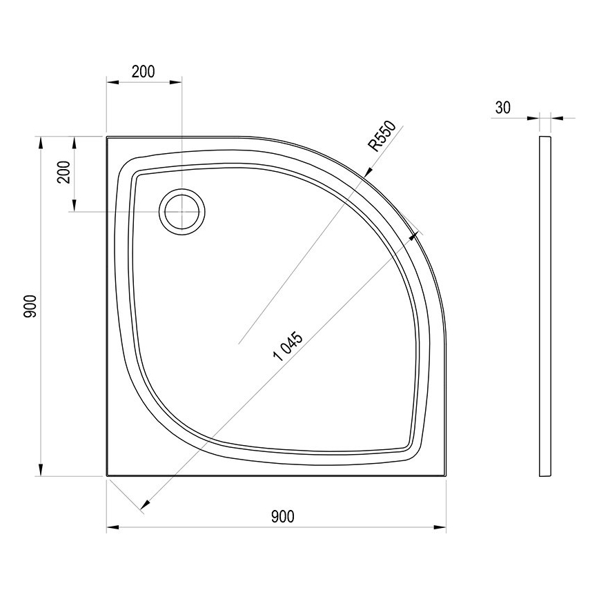 Ravak XA237711010B - četrtkrožna tuš kad ELIPSO 90x90 cm bela
