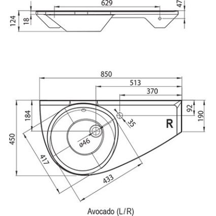 Ravak XJ1P1100000 - Viseči umivalnik AVOCADO 85x45 cm iz umetnega marmorja/bela