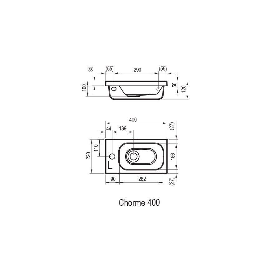 Ravak XJGL1100000 - Viseči umivalnik CHROME 40 x 22 cm iz litega marmorja/bela
