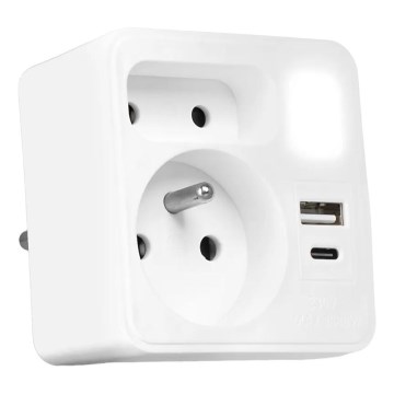 Razdelilec z 2 vtičnicama + USB-C + USB-A z LED osvetlitvijo LED/0,5W/230V 3000K