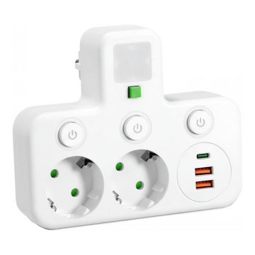 Razdelilna vtičnica s stikalom in LED osvetlitvijo LINEA PRO 2Z + 3xUSB A/C SCHUKO 4000K bela
