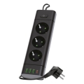 Razdelilna vtičnica s stikalom LINEA PRO 3x230V+3xUSB-A + 1xUSB-C SCHUKO 1,5 m črn