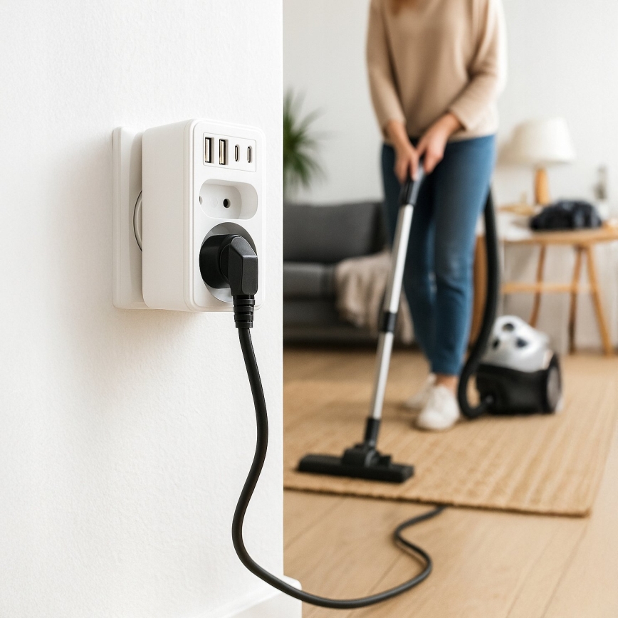 Razdelilna vtičnica z 2 vtičnicama + 2x USB-C + 2x USB-A