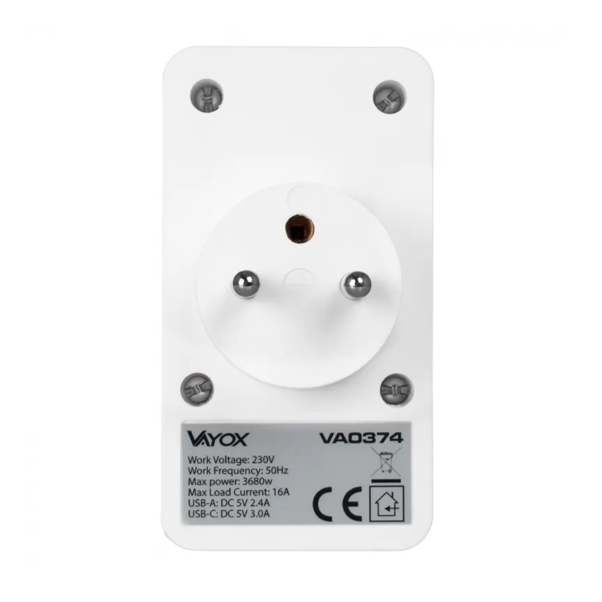 Razdelilna vtičnica z 2 vtičnicama + 2x USB-C + 2x USB-A