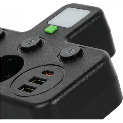 Razdelilna vtičnica s stikalom in LED osvetlitvijo LINEA PRO 2Z + 3xUSB A/C SCHUKO 4000K črna