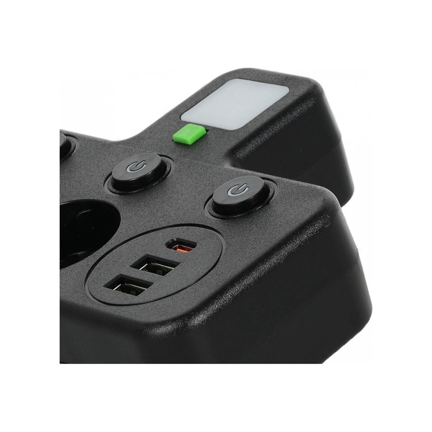 Razdelilna vtičnica s stikalom in LED osvetlitvijo LINEA PRO 2Z + 3xUSB A/C SCHUKO 4000K črna